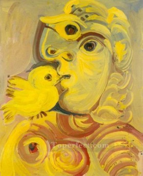 Buste de femme a l oiseau 1971 Cubism Oil Paintings